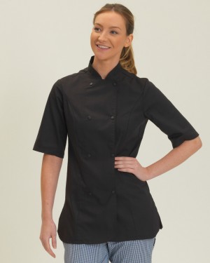 Dennys Ladies' Short Sleeve Chef's Jacket in Black